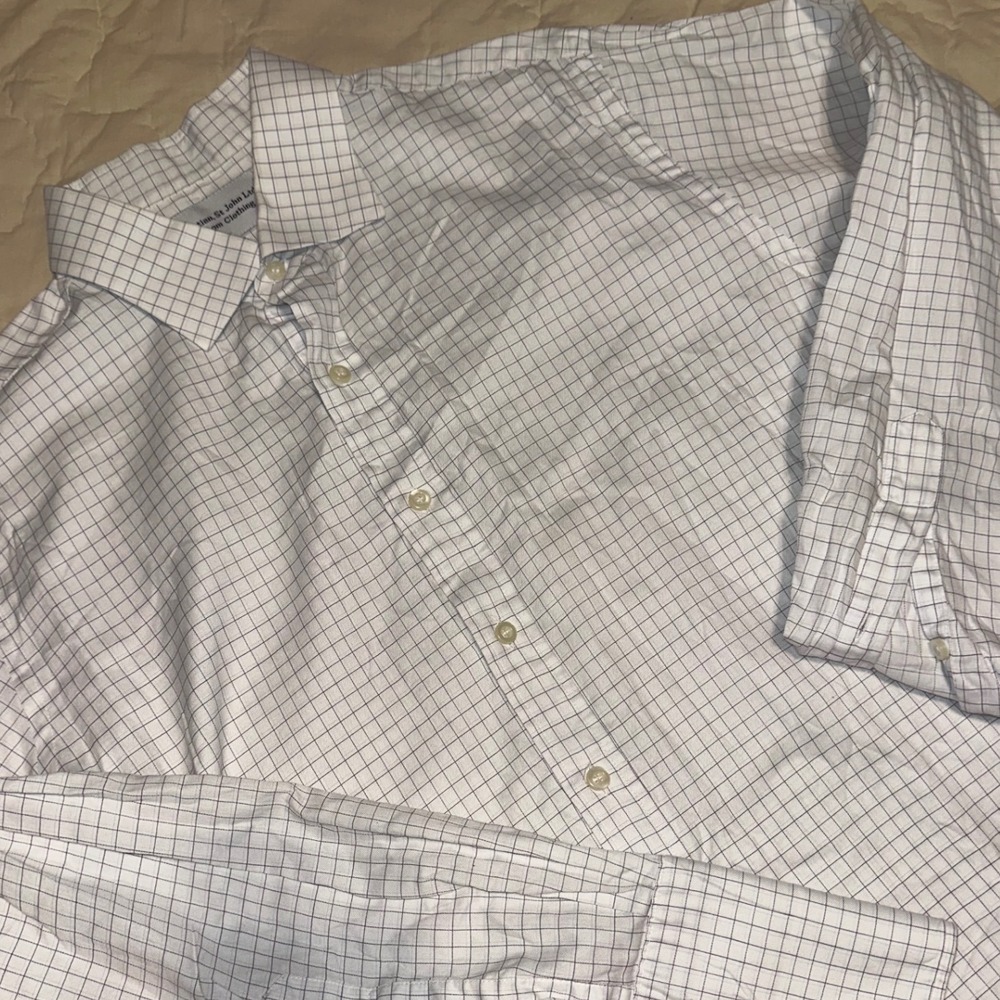 Sebastian St John Ltd Custom White Navy Grid Check Monogram Dress Shirt Mens